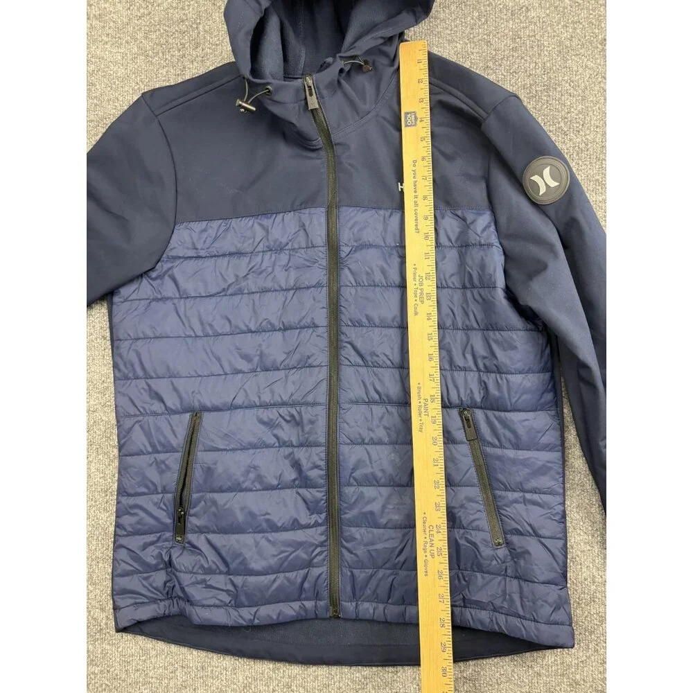 Hurley Jacket Mens‎ Large Blue Hooded Quilted Softshell Hybrid Zip Pockets Logo